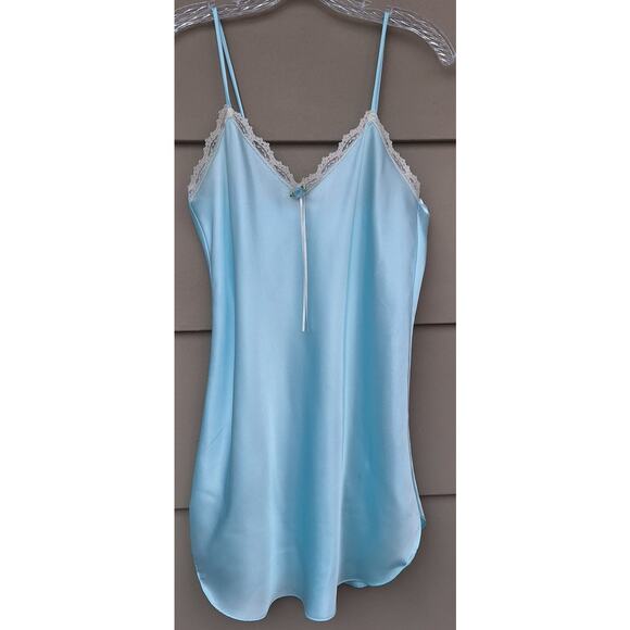 Vintage 90s Romantic Moods Satin Cami Intimates Slip Night Dress Light Blue S - Picture 1 of 10